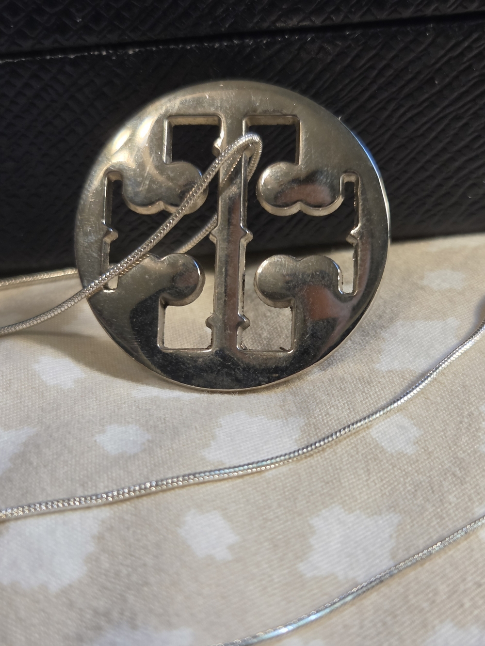 Tory Burch Silver Logo Disc Pendant